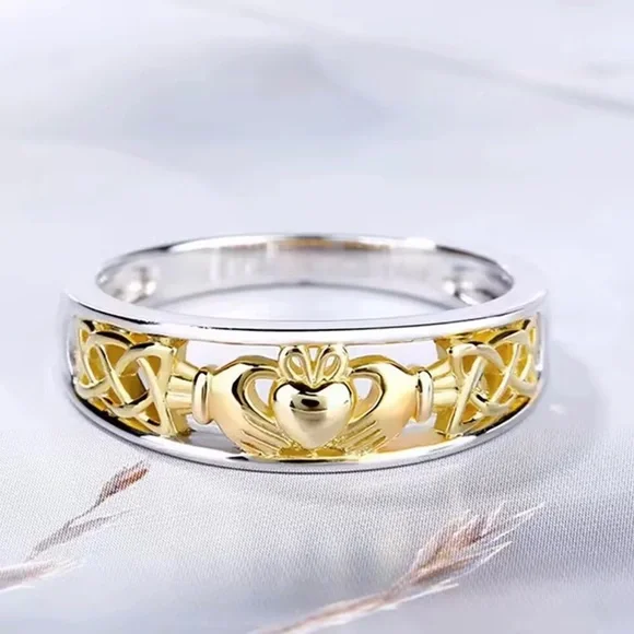 Sterling Silver & Gold Claddagh Celtic Ring - Picture 1 of 1